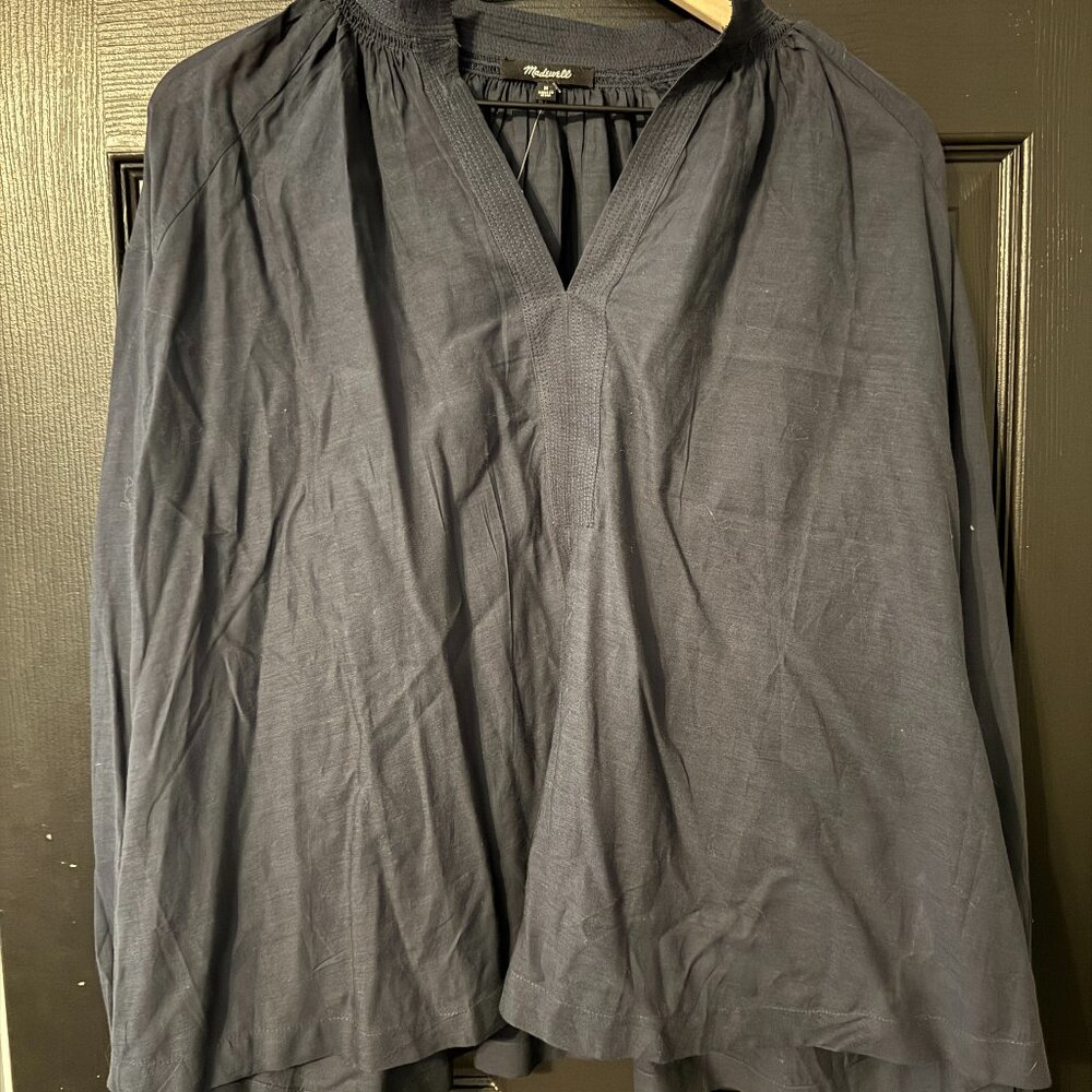 NWT Madewell Womens Blouse Slightly Oversized  Fit Navy Medium